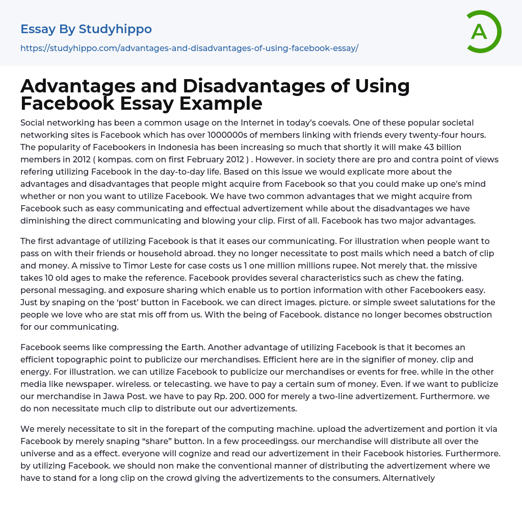 Advantages And Disadvantages Of Using Facebook Essay Example 