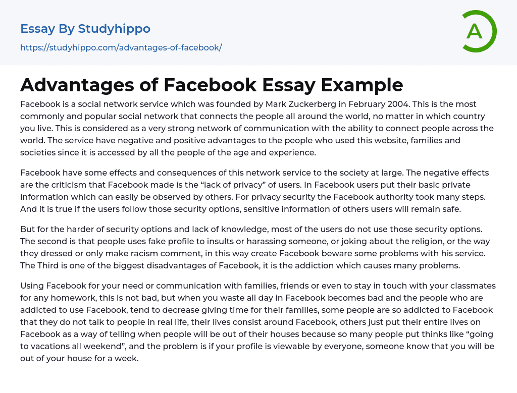 Advantages of Facebook Essay Example