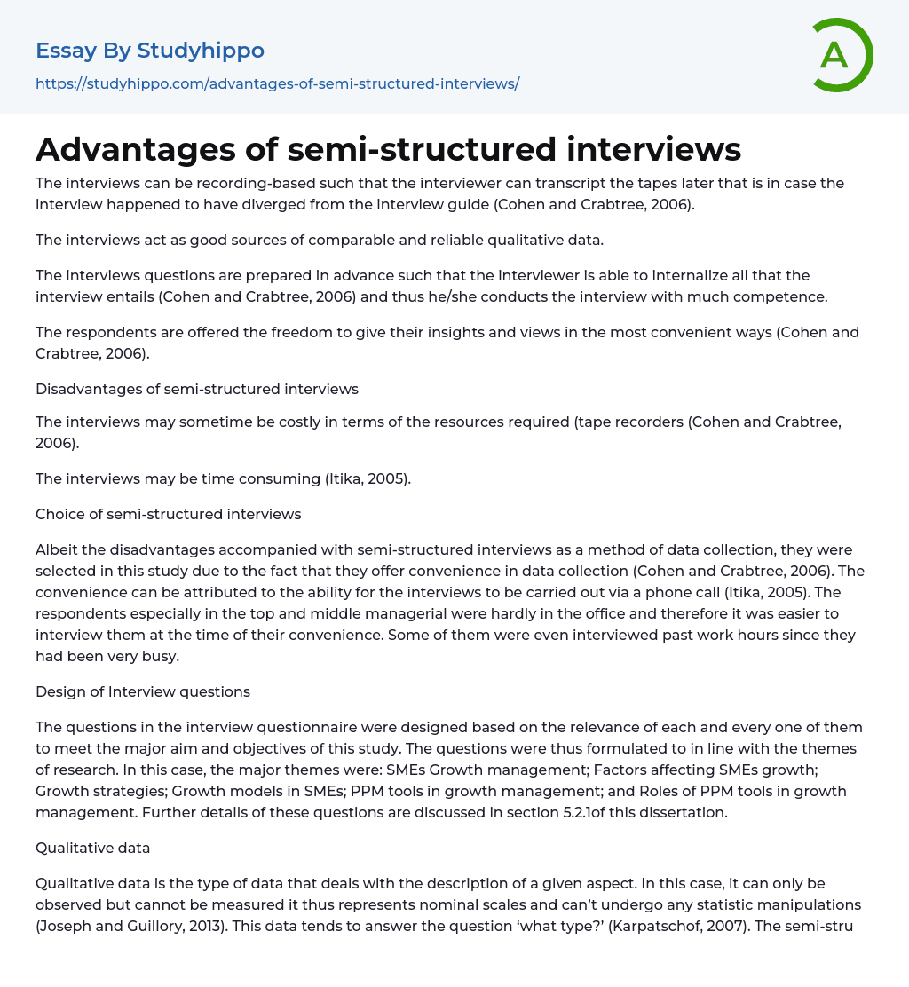 Advantages of semi-structured interviews Essay Example