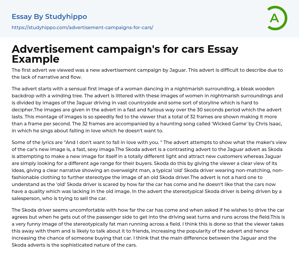 Advertisement campaign’s for cars Essay Example