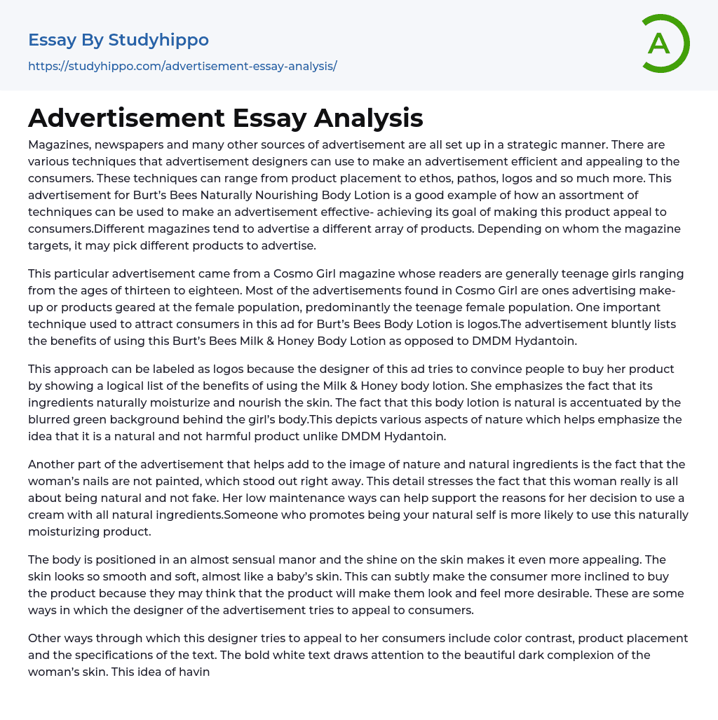 Advertisement Essay Analysis