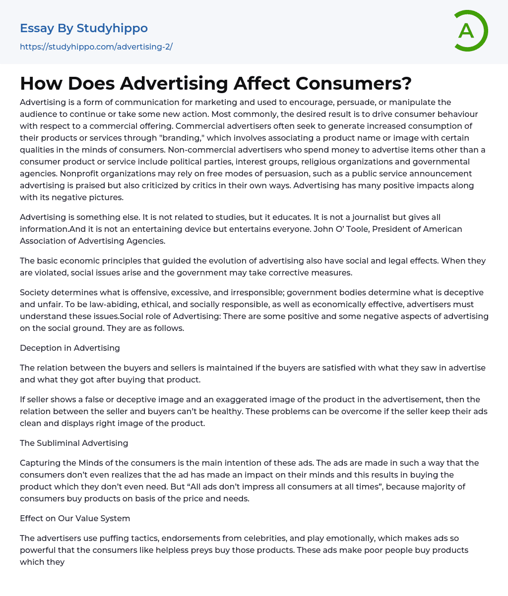 How Does Advertising Affect Consumers? Essay Example