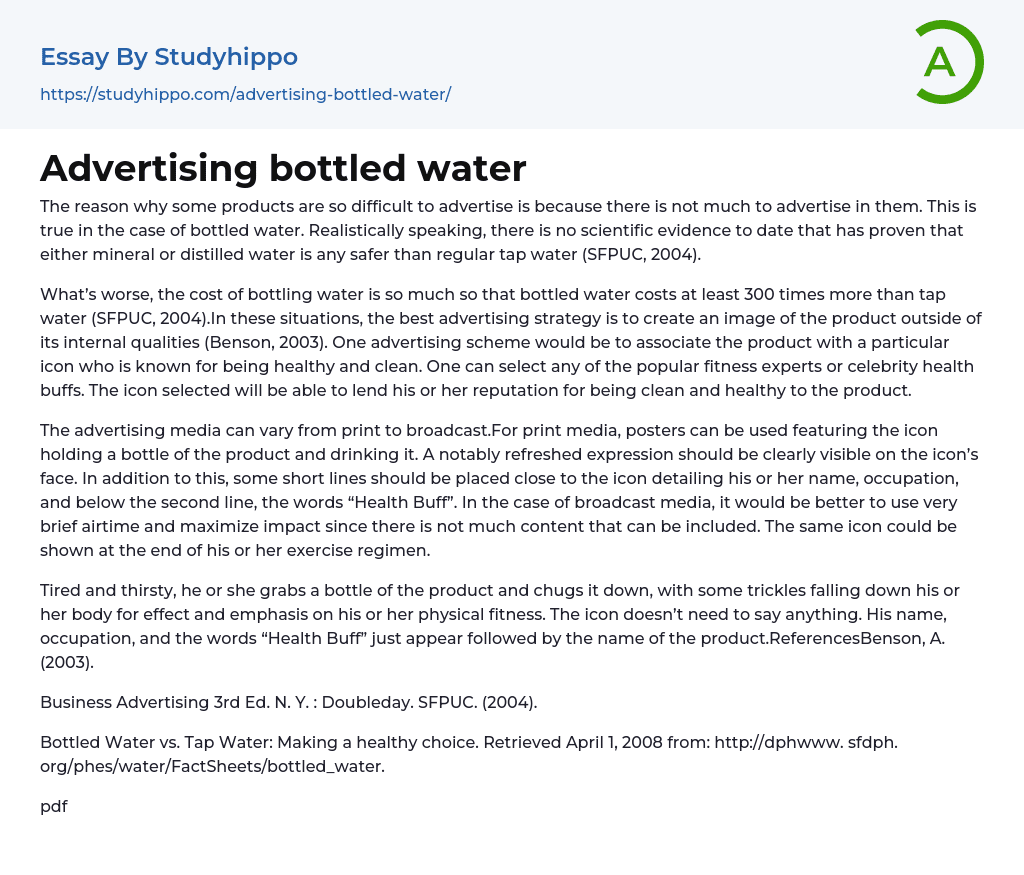 Advertising bottled water Essay Example