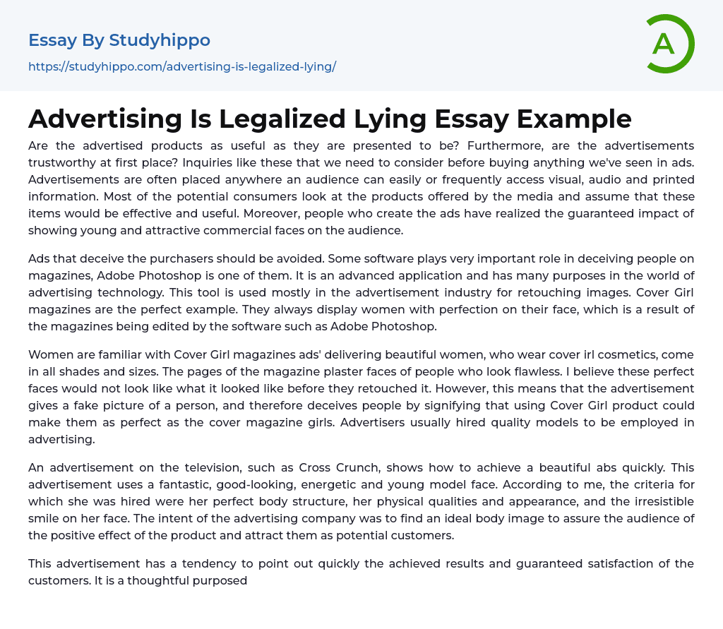 Advertising Is Legalized Lying Essay Example