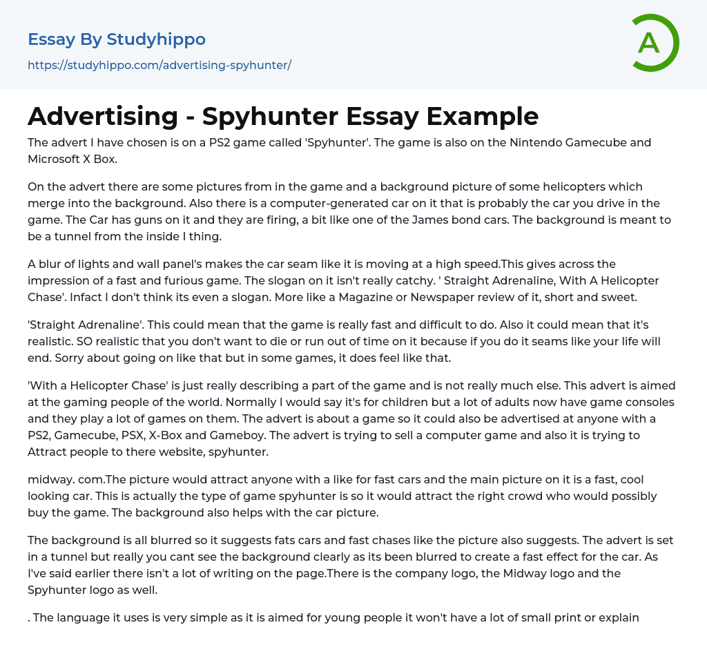 Advertising – Spyhunter Essay Example