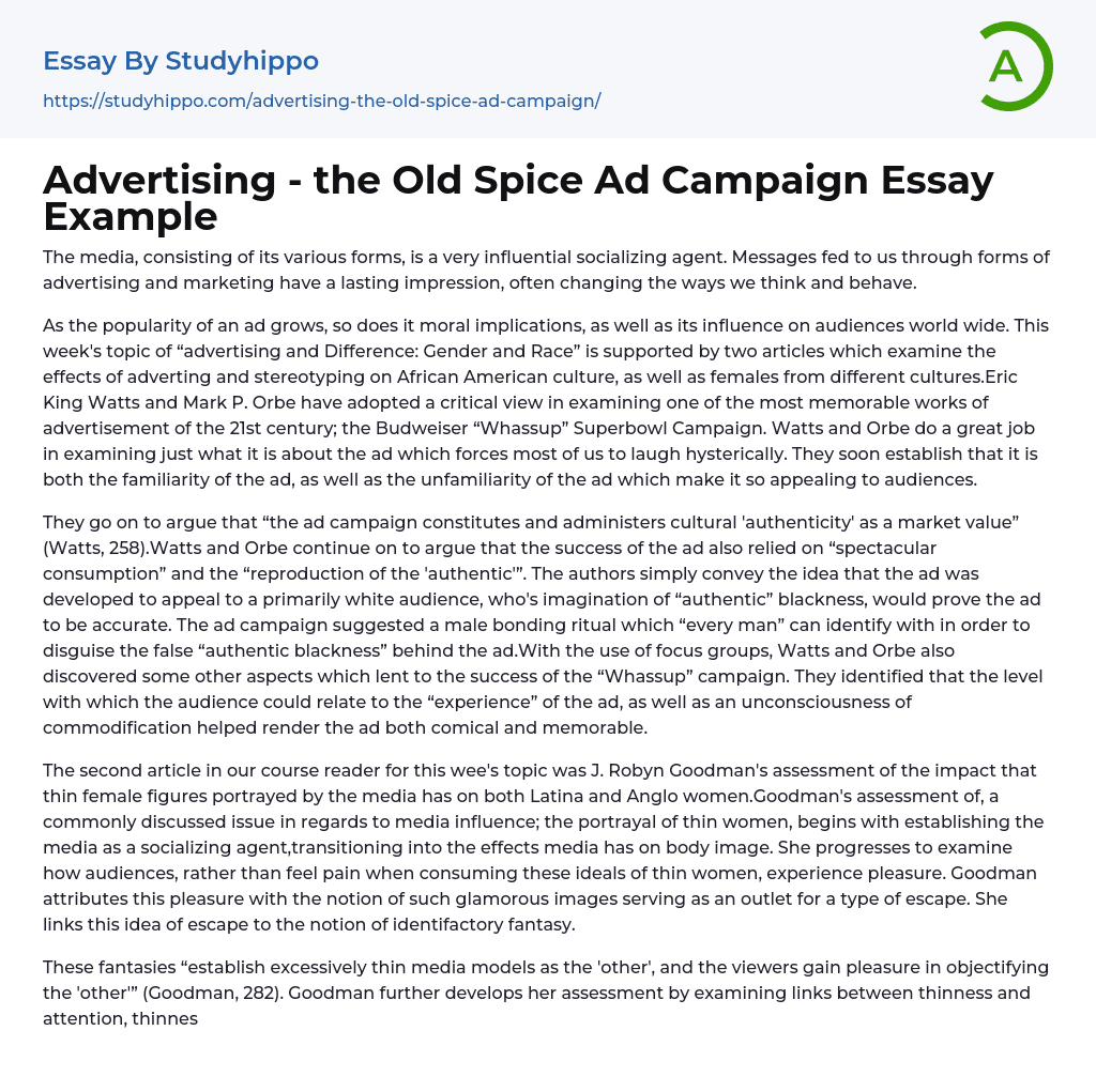 Advertising – the Old Spice Ad Campaign Essay Example