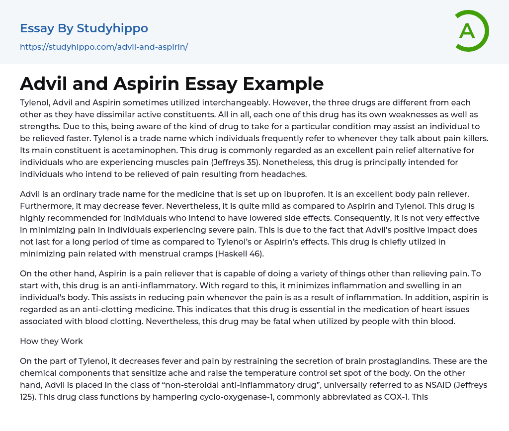 Advil and Aspirin Essay Example