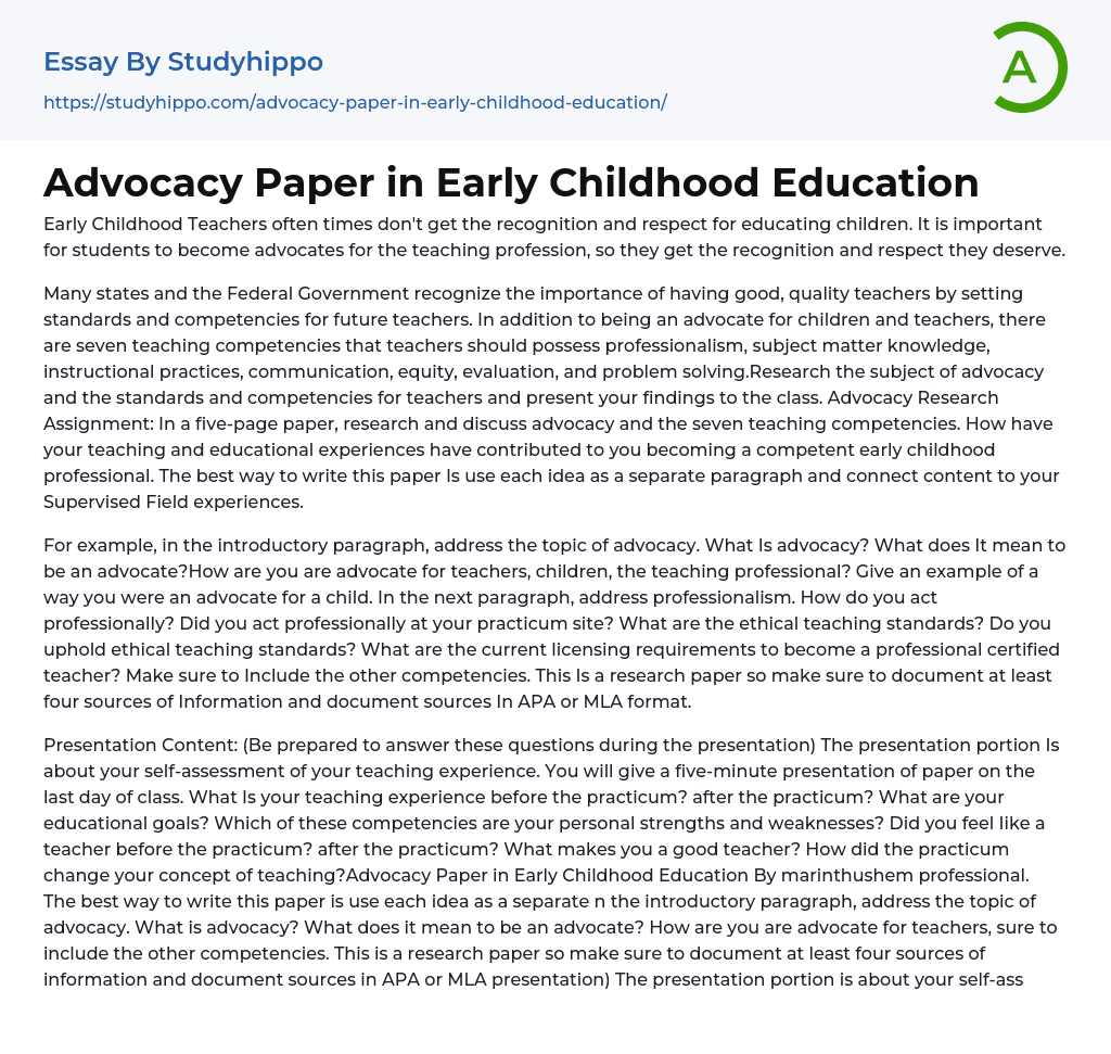 argumentative essay topics on early childhood education