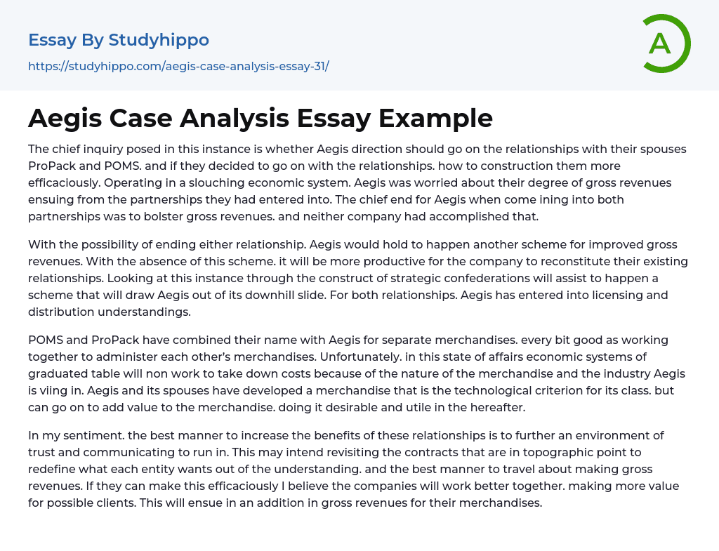 Aegis Case Analysis Essay Example