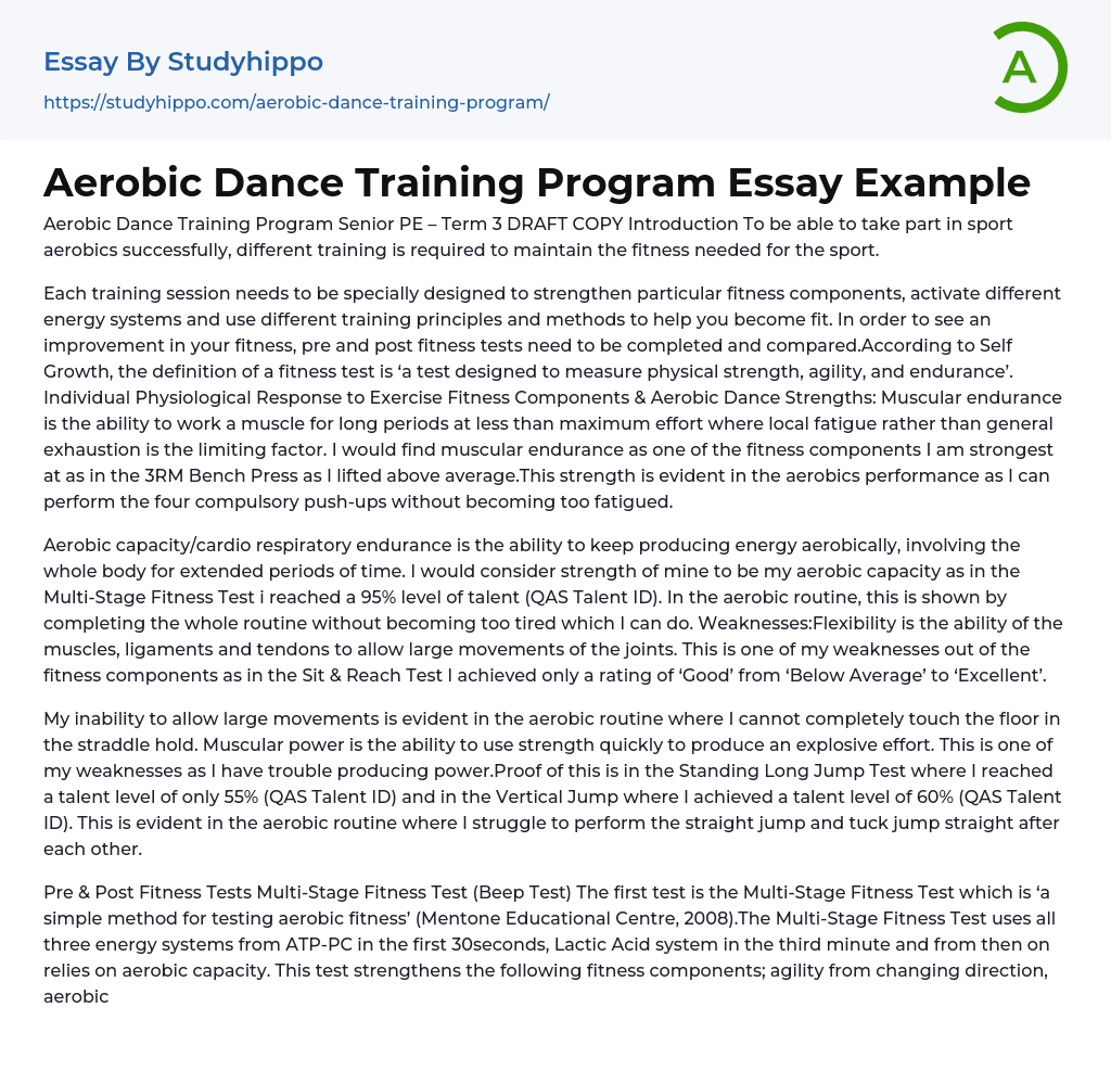 Aerobic Dance Training Program Senior PE Essay Example