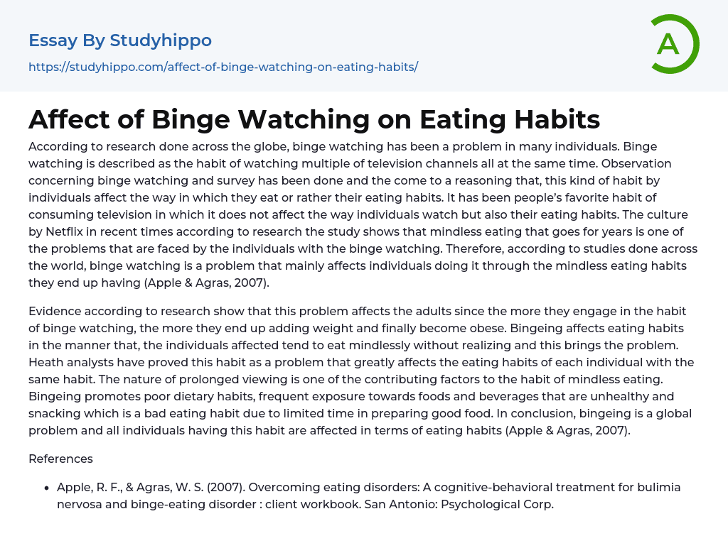 Affect of Binge Watching on Eating Habits Essay Example