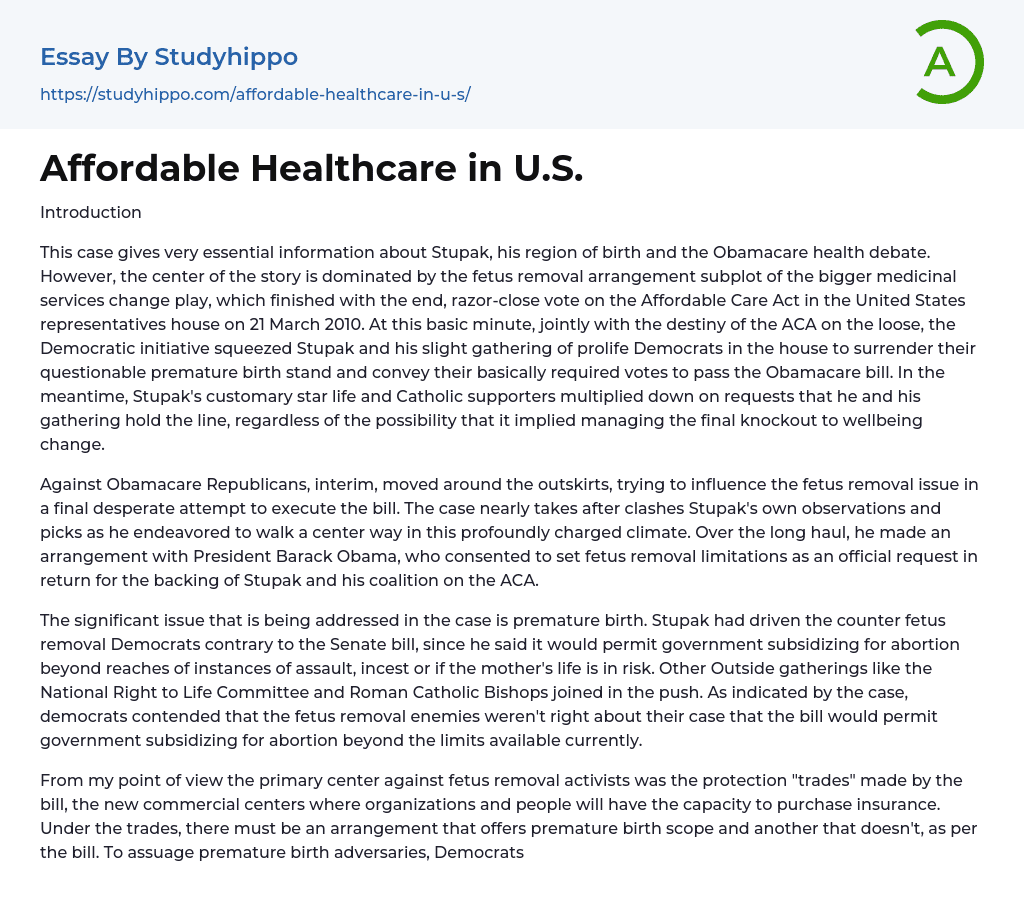 Affordable Healthcare in U.S. Essay Example