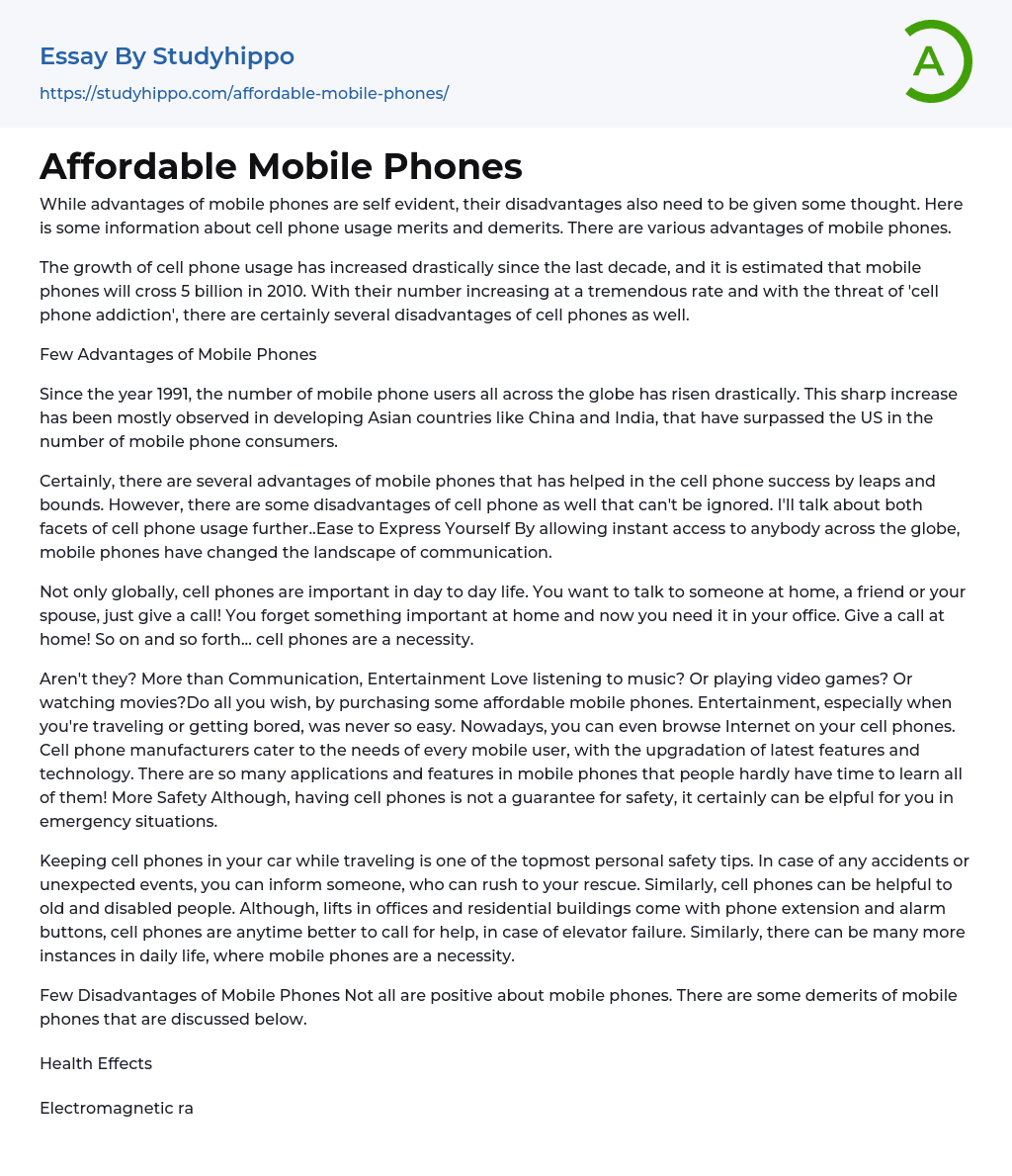 Affordable Mobile Phones Essay Example