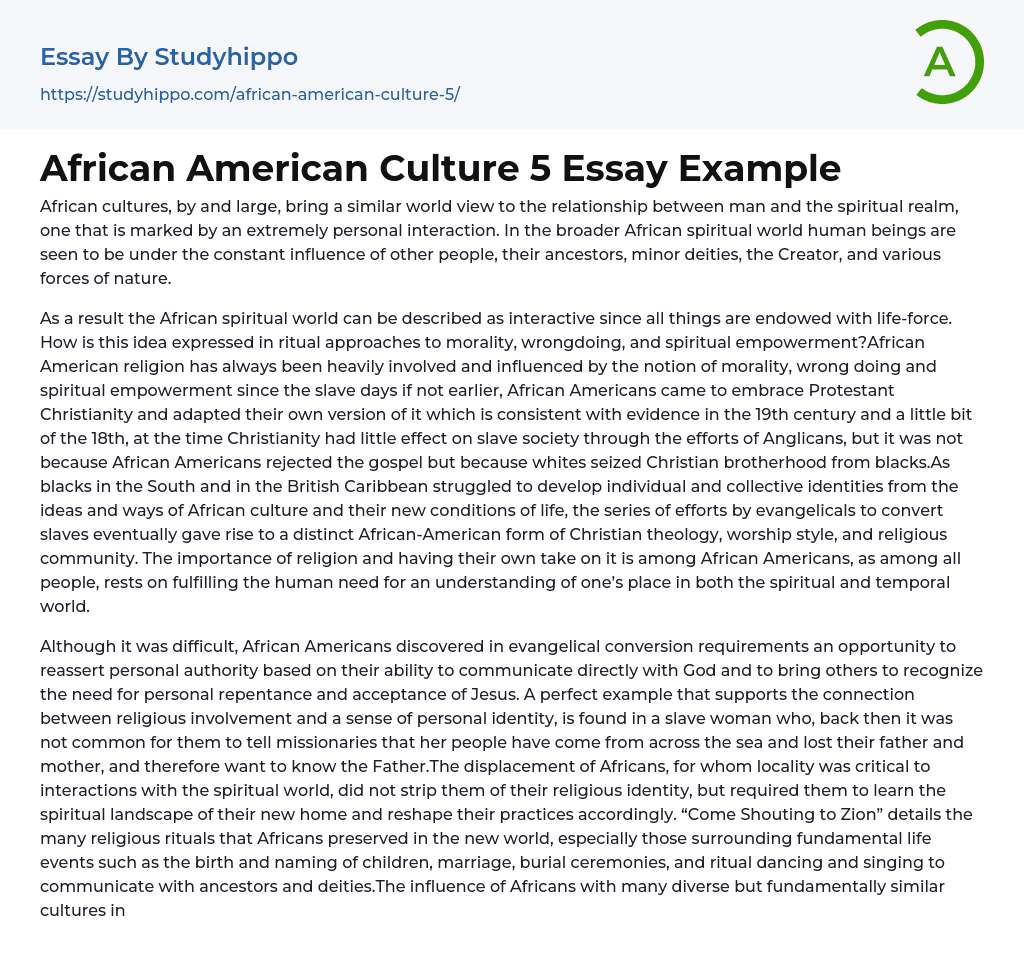 African American Culture 5 Essay Example