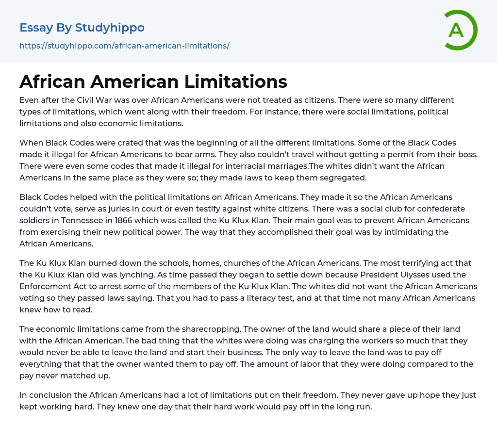 African American Limitations Essay Example