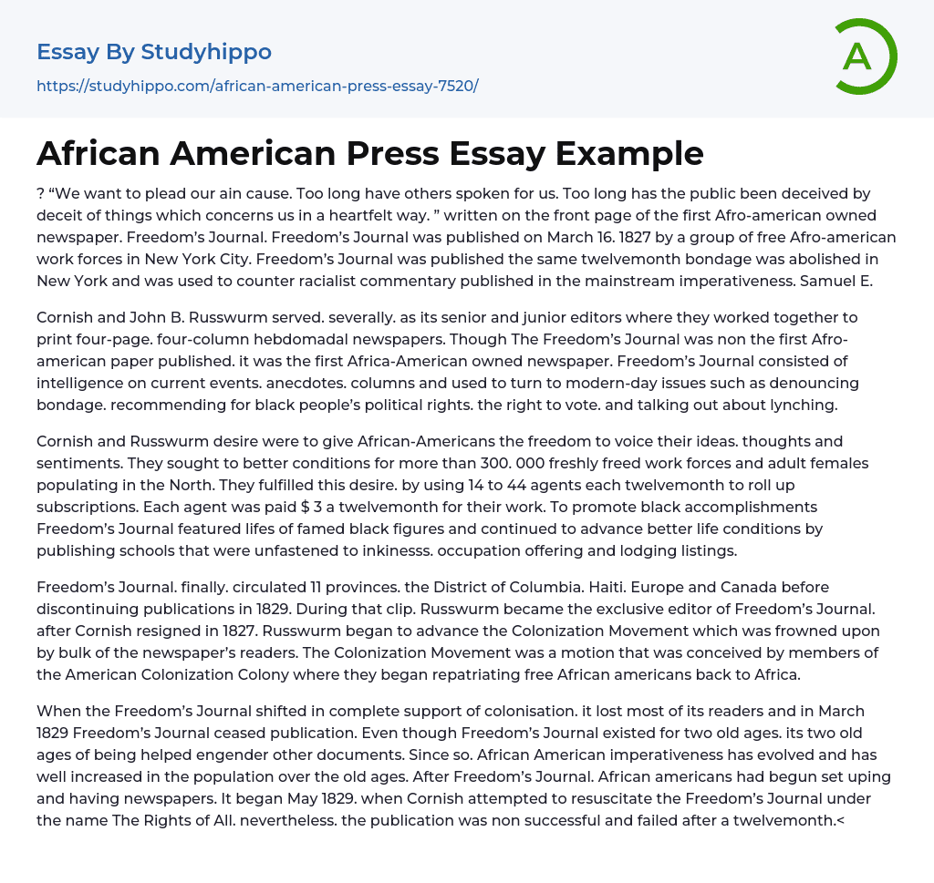 African American Press Essay Example