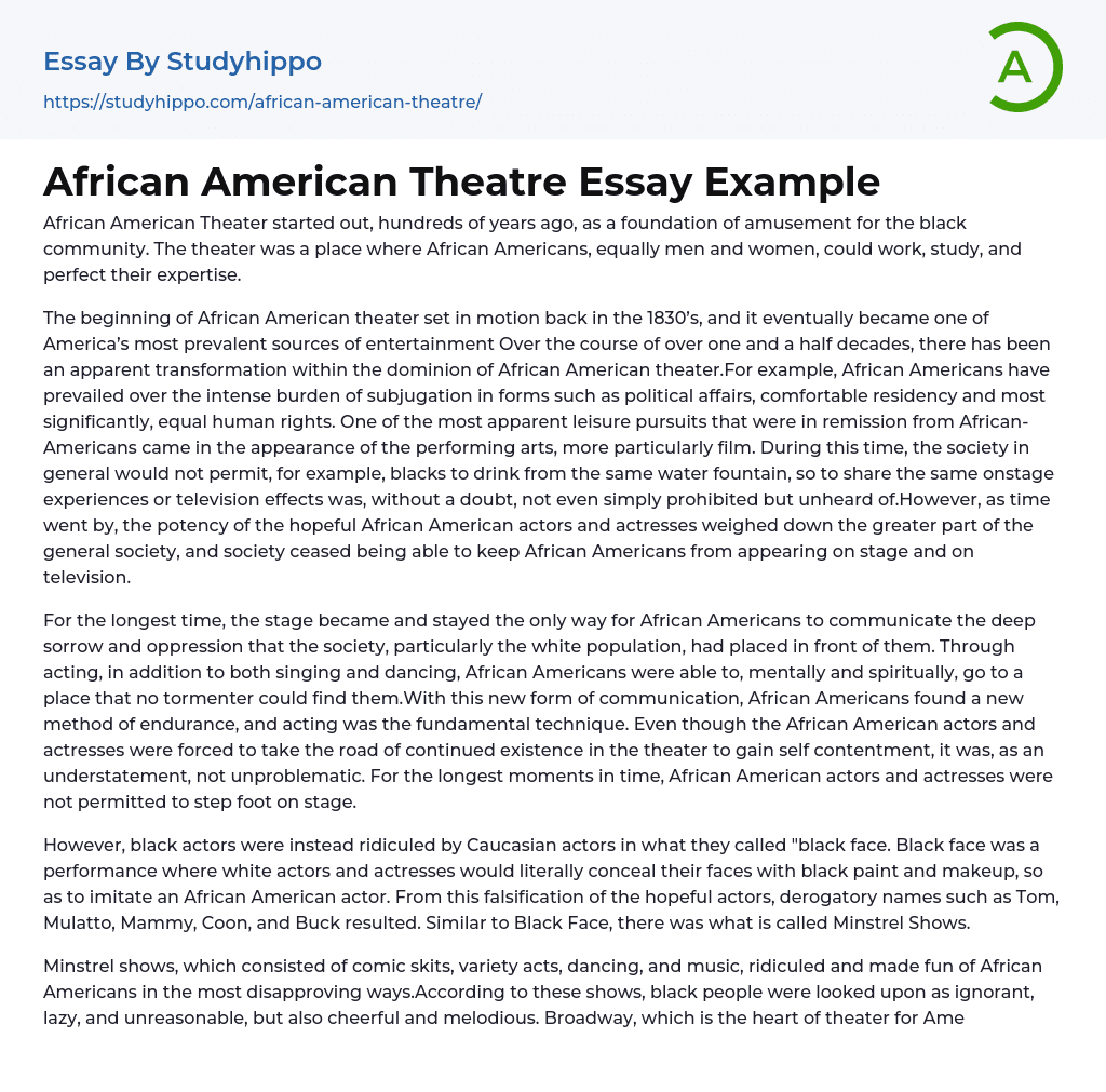 African American Theatre Essay Example