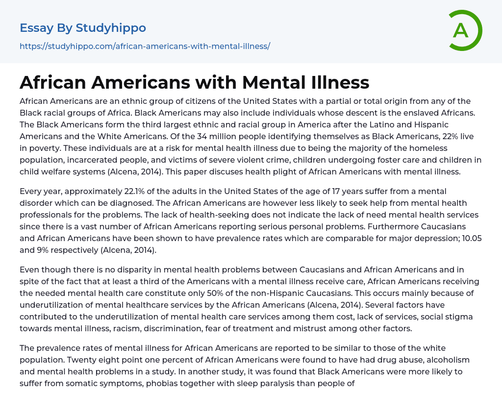 African Americans with Mental Illness Essay Example