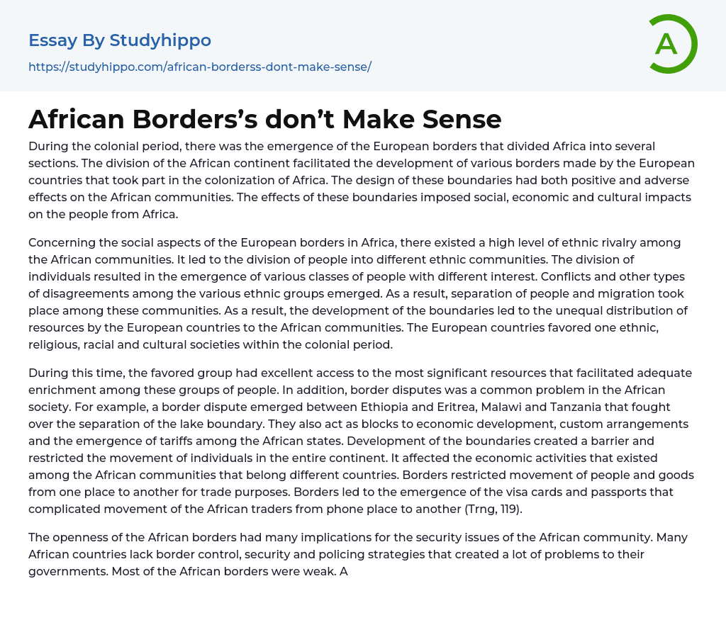 African Borders’s don’t Make Sense Essay Example