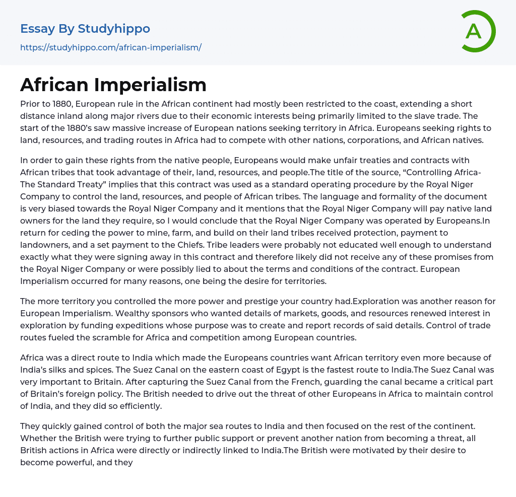 African Imperialism Essay Example