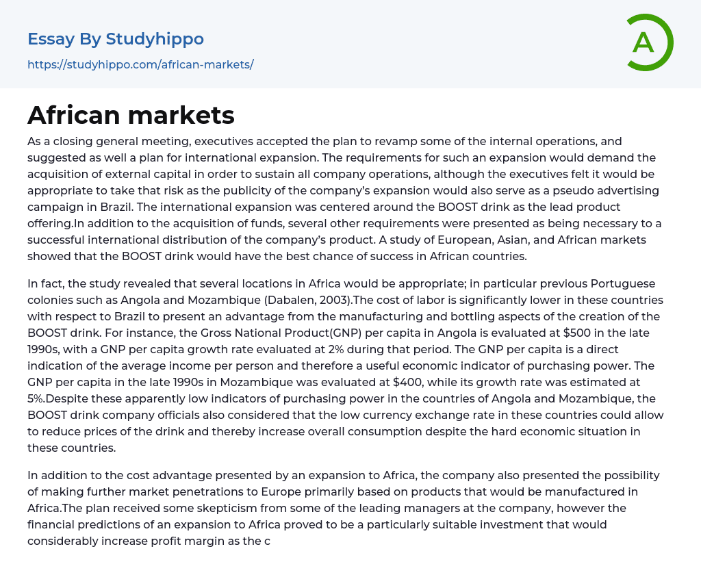 African markets Essay Example