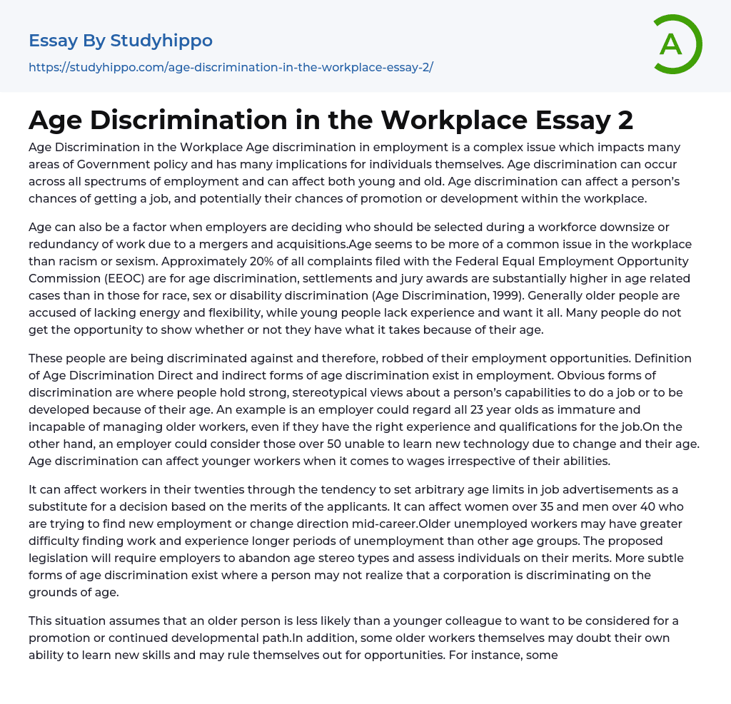 Age Discrimination in the Workplace Essay 2