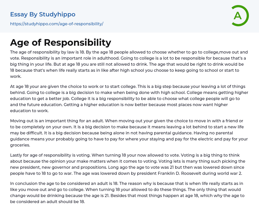 Age of Responsibility Essay Example