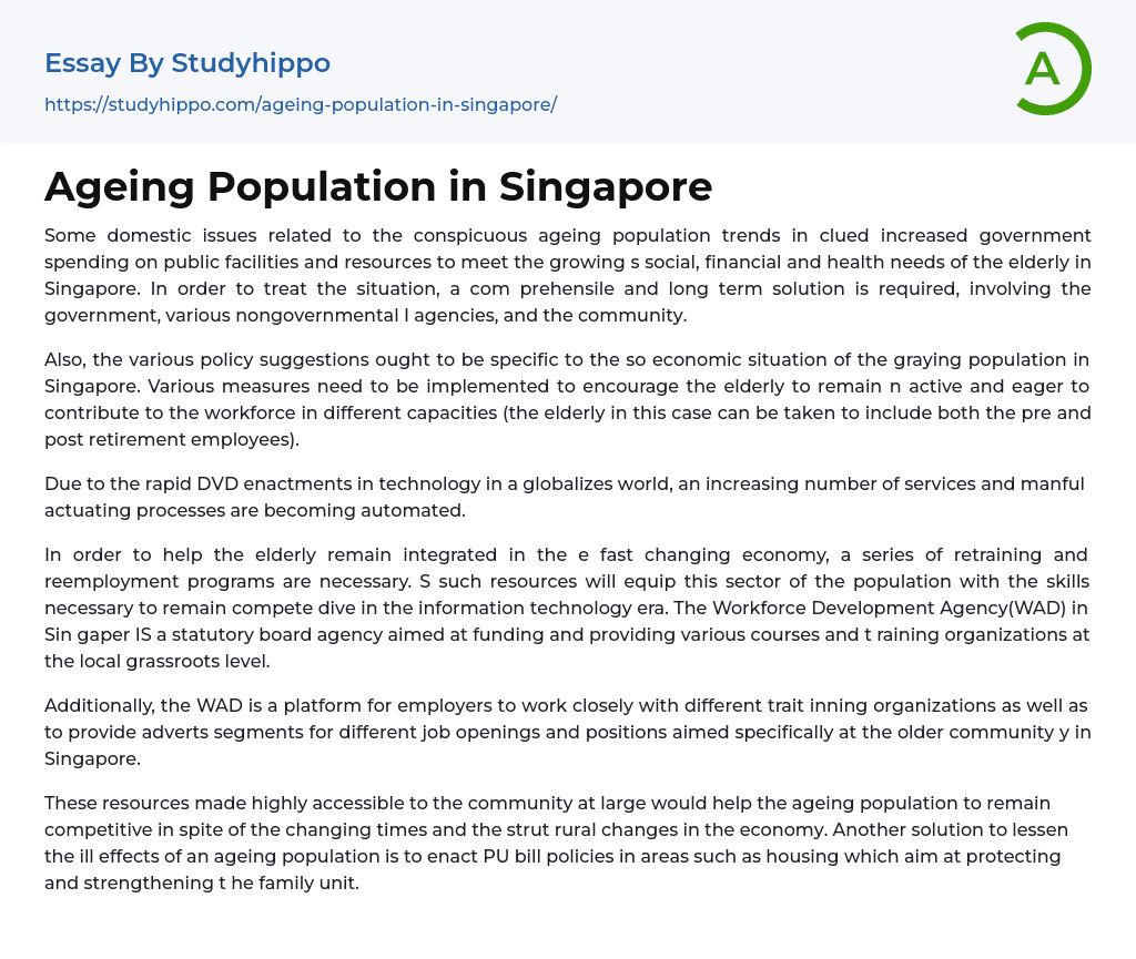 Ageing Population in Singapore Essay Example