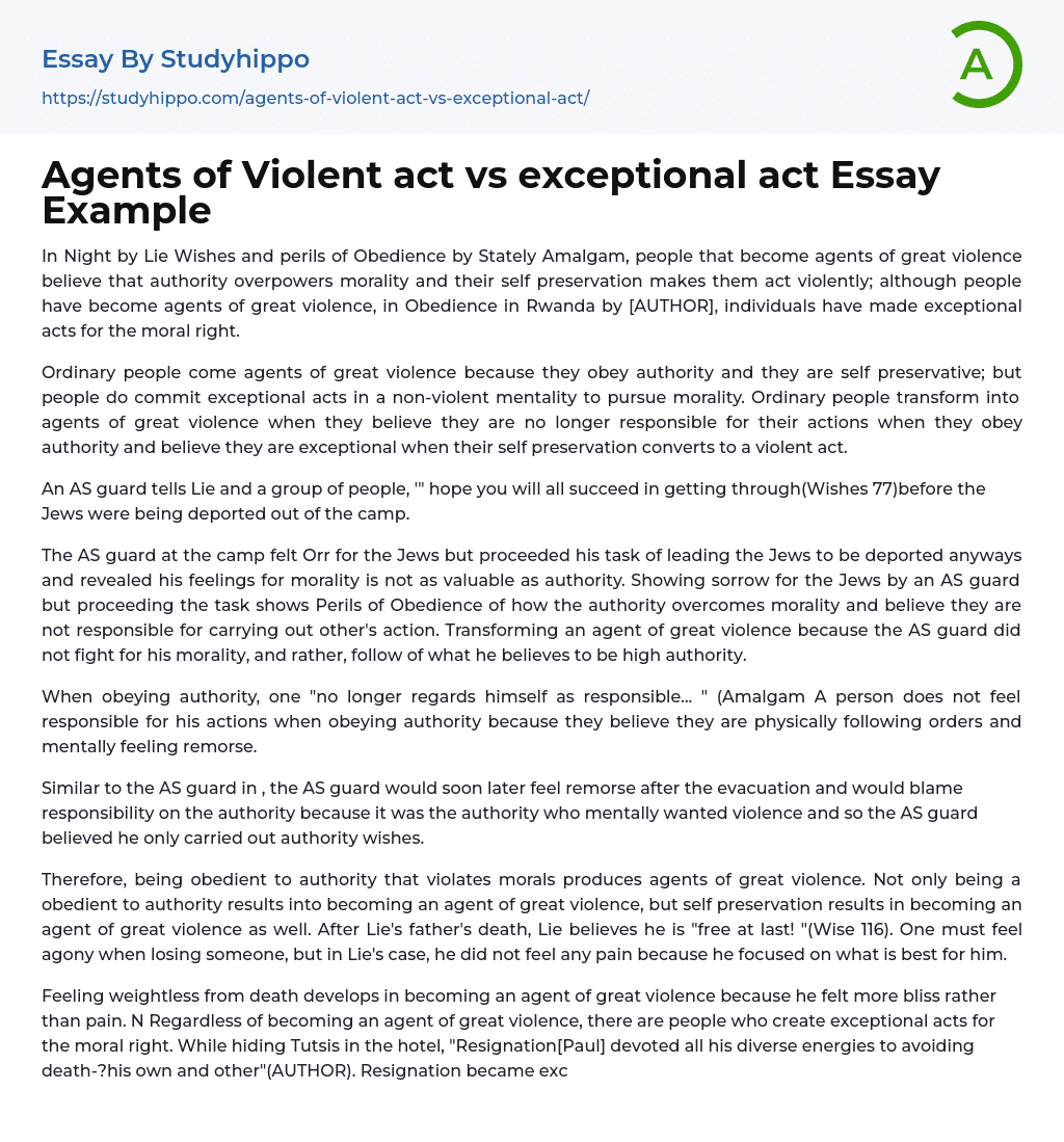 Agents of Violent act vs exceptional act Essay Example