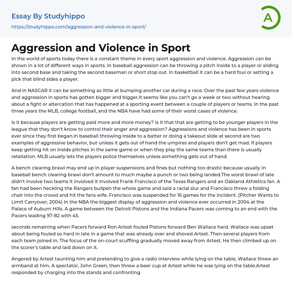 Aggression and Violence in Sport Essay Example