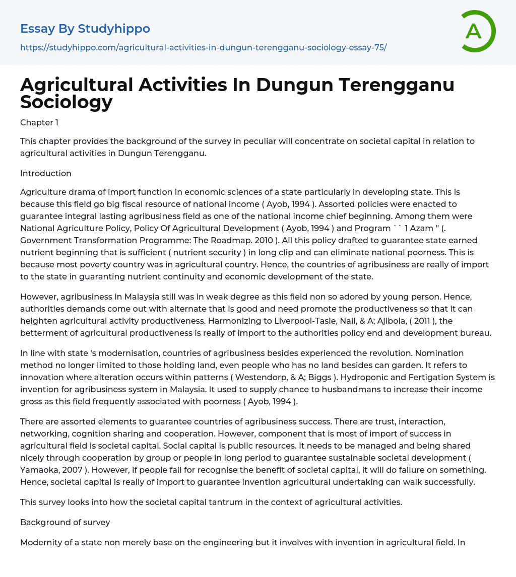 Agricultural Activities In Dungun Terengganu Sociology Essay Example