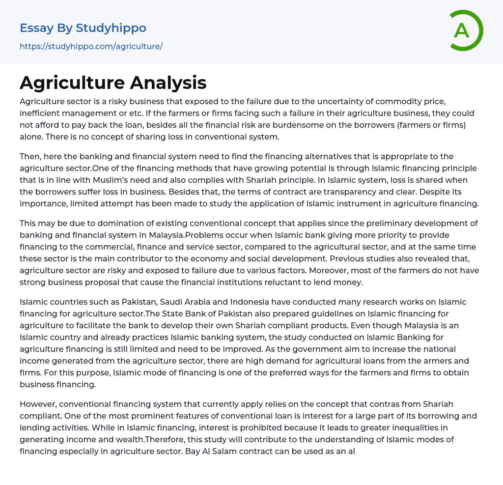 Agriculture Analysis Essay Example