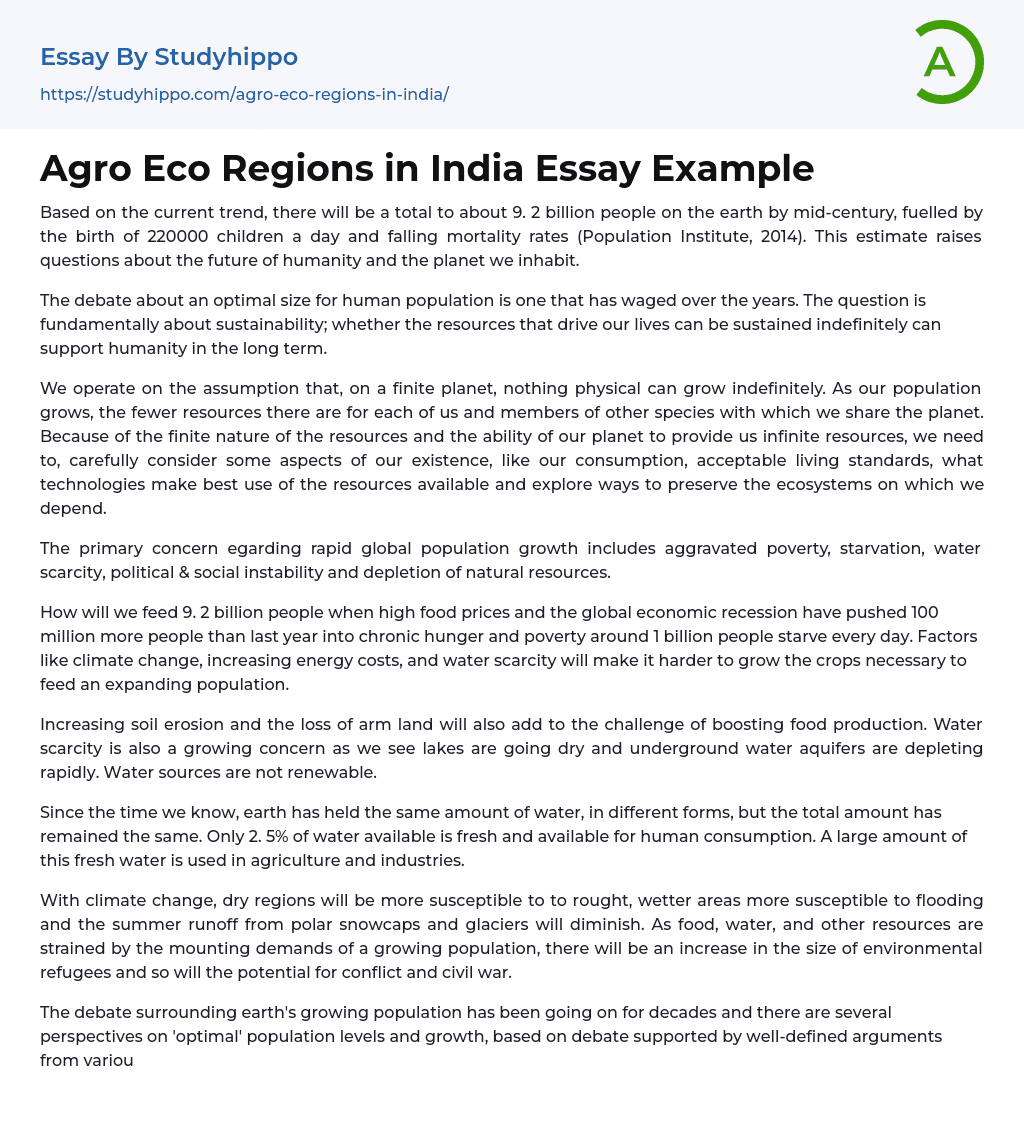 Agro Eco Regions in India Essay Example