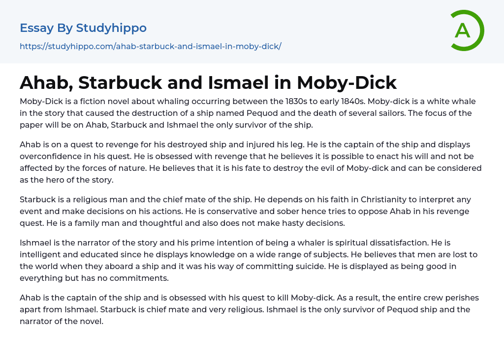 Ahab, Starbuck and Ismael in Moby-Dick Essay Example
