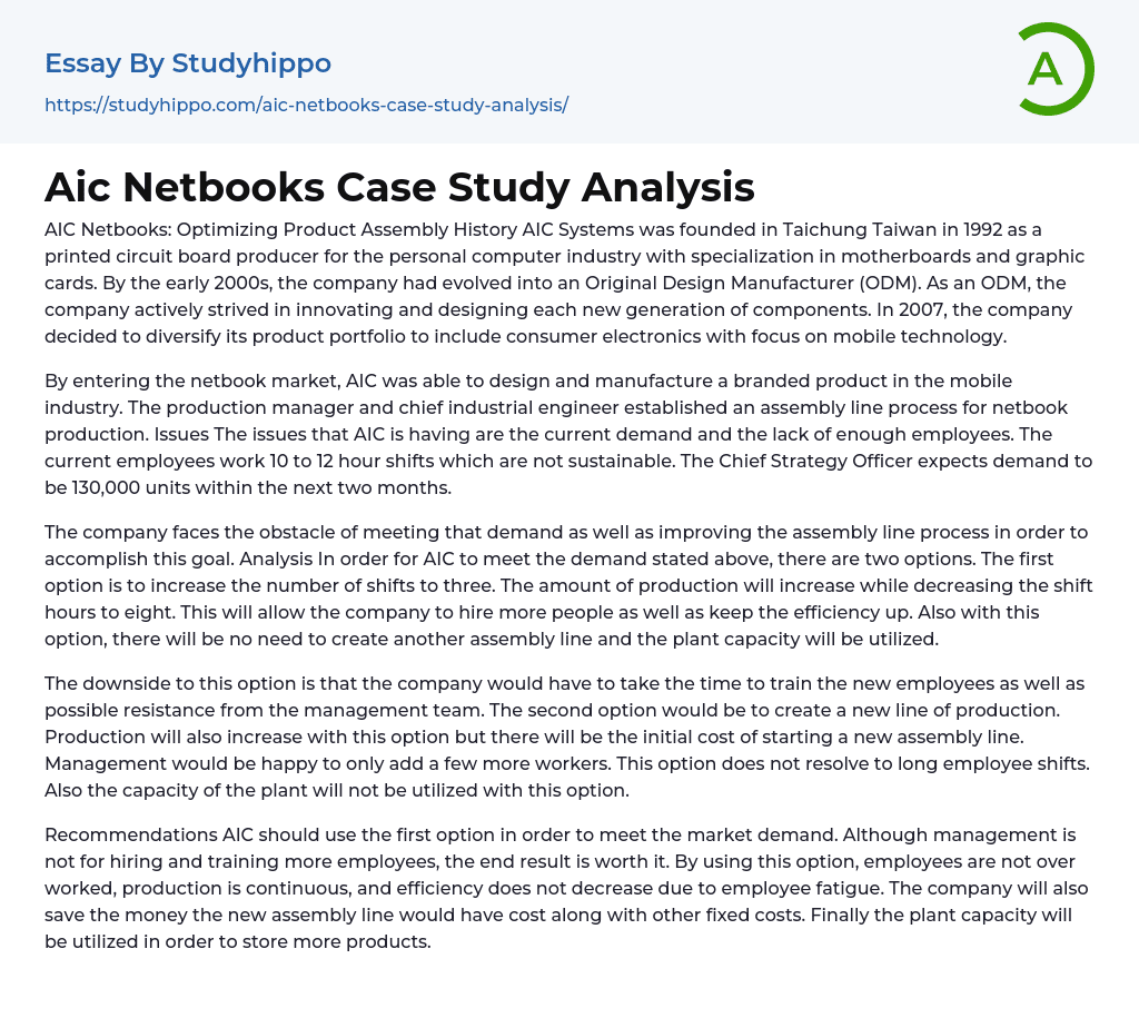 Aic Netbooks Case Study Analysis Essay Example