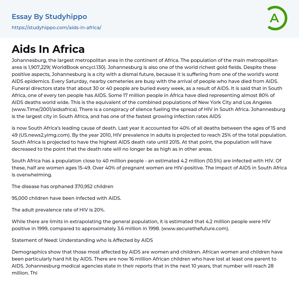 Aids In Africa Essay Example