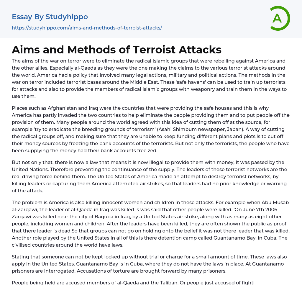 Aims and Methods of Terroist Attacks Essay Example
