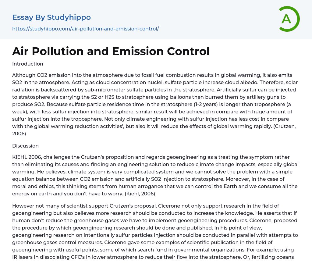 Air Pollution and Emission Control Essay Example