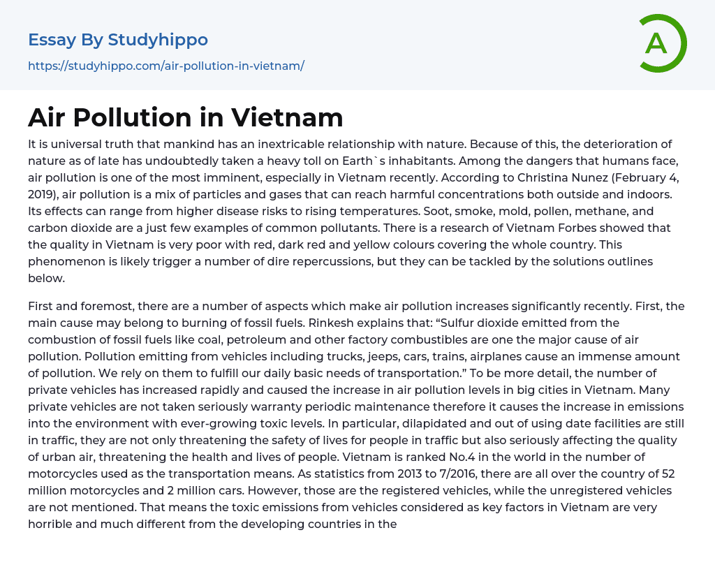 Air Pollution in Vietnam Essay Example
