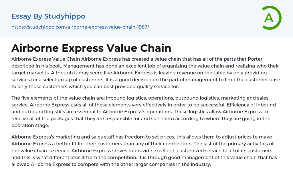 Airborne Express Value Chain Essay Example
