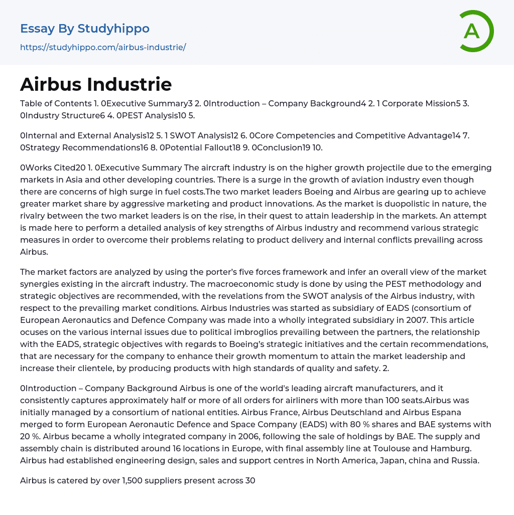 Airbus Industrie: PEST Analysis Essay Example