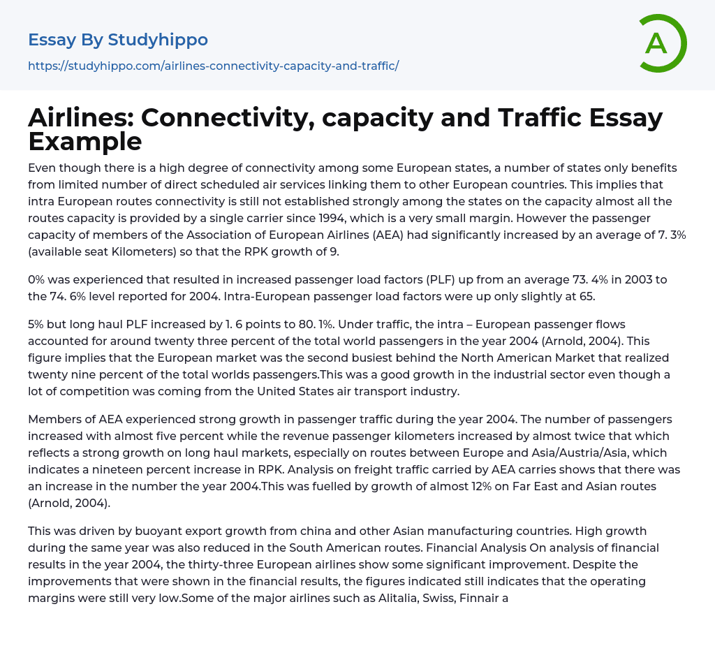 Airlines: Connectivity, capacity and Traffic Essay Example