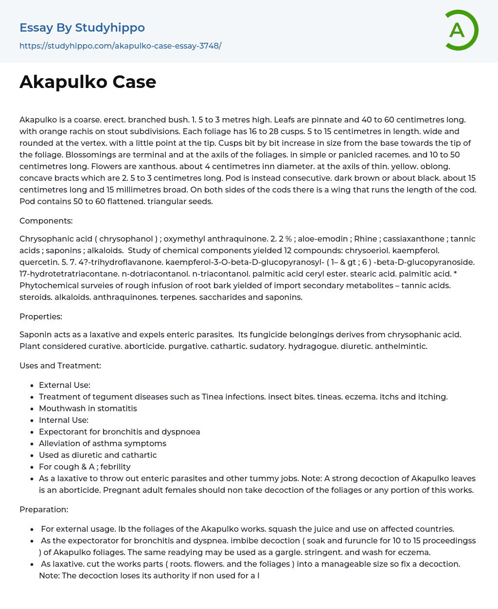 Akapulko Case Essay Example