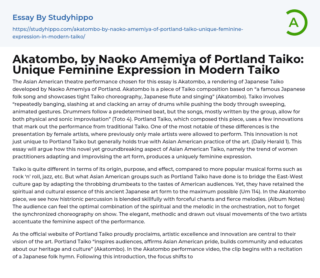 Exploring Akatombo: An Asian American Taiko Performance