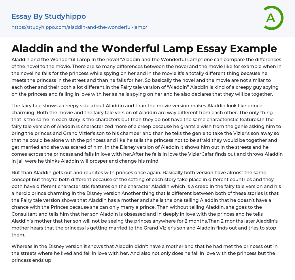Aladdin and the Wonderful Lamp Essay Example