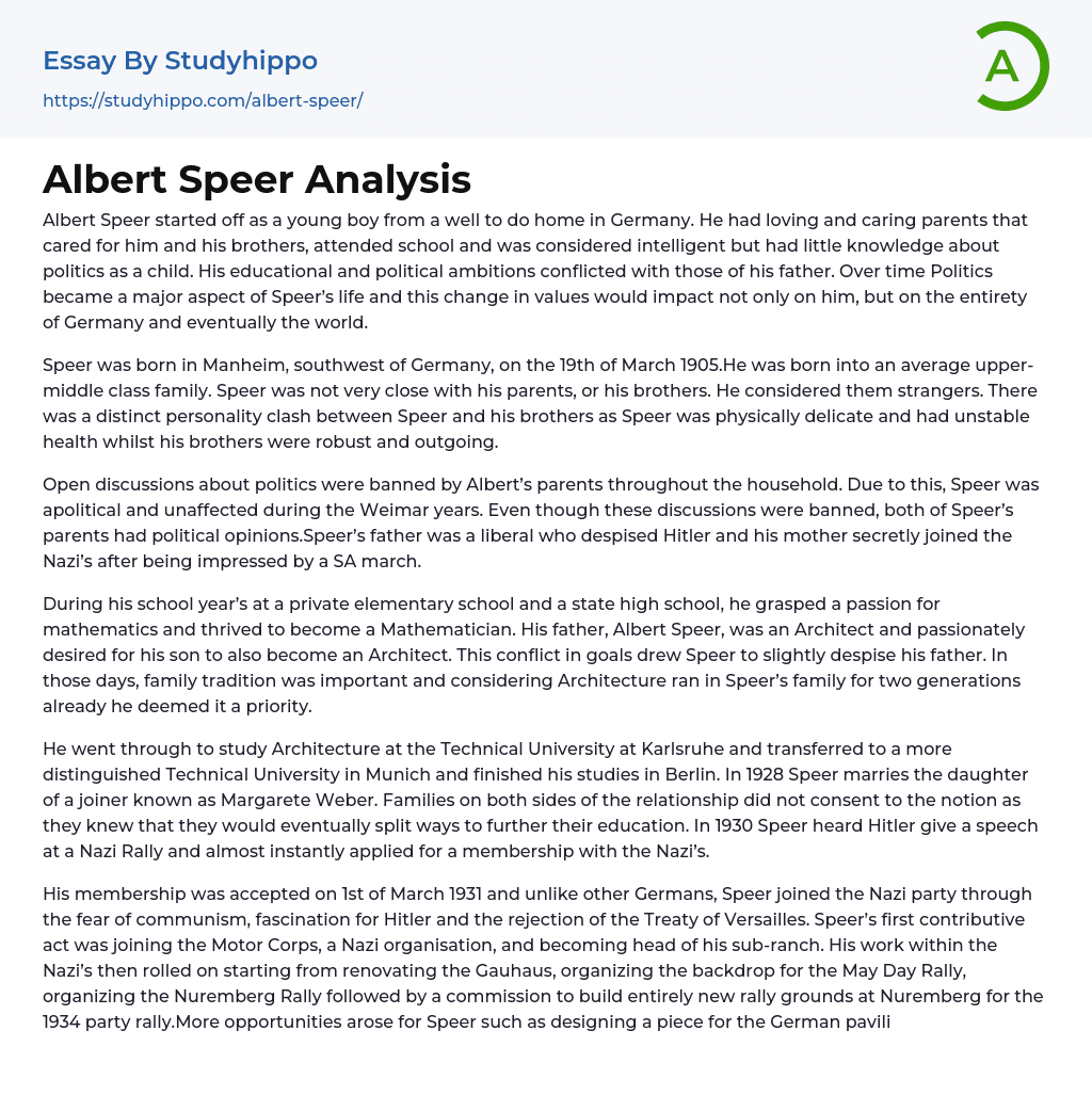 Albert Speer Analysis Essay Example