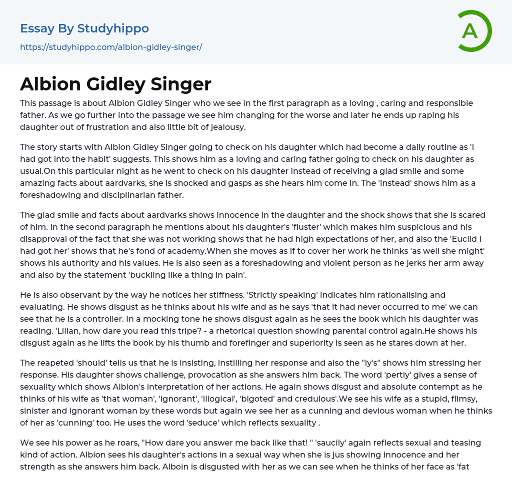 Albion Gidley Singer Essay Example