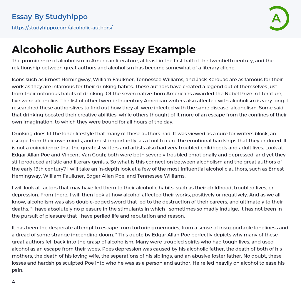 Alcoholic Authors Essay Example