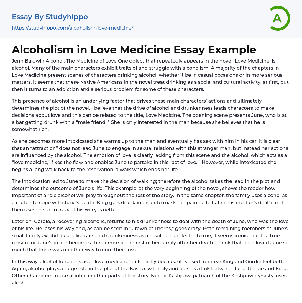 Alcoholism in Love Medicine Essay Example