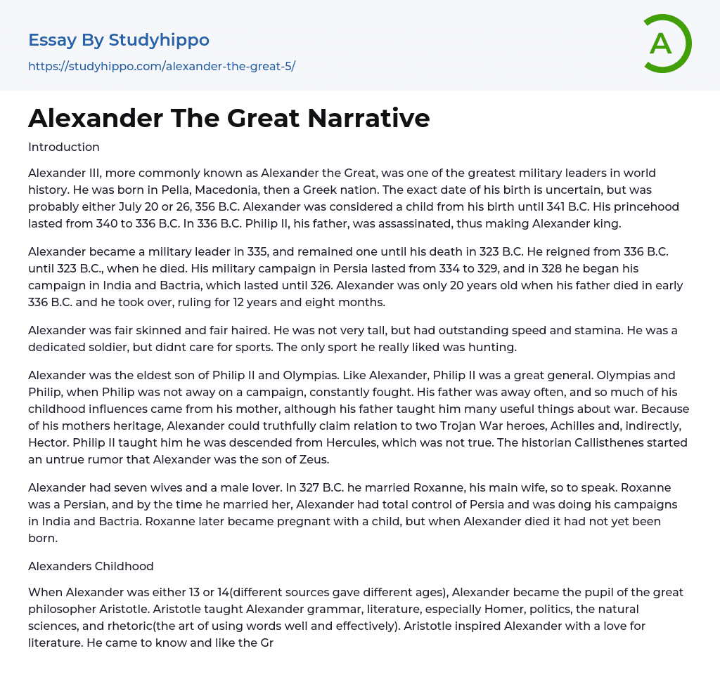 Alexander The Great Narrative Essay Example